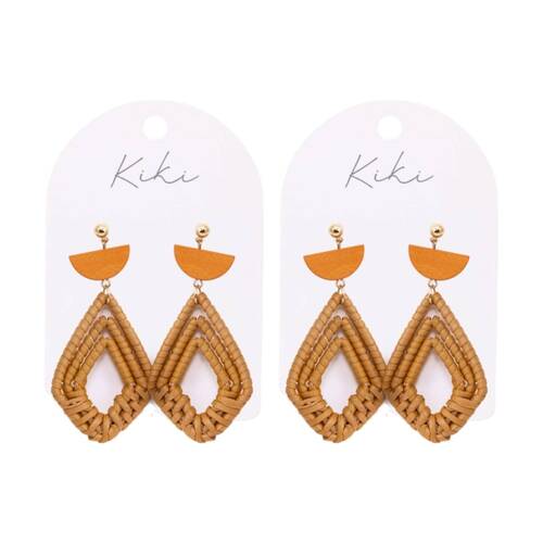 2PK Kiki Boho Rattan Earrings Lightweight Stainless Steel Orange Tan
