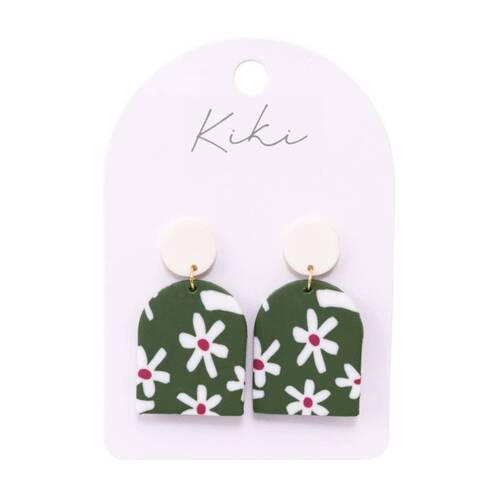 Kiki Floral Arch Earrings Lightweight Clay Stainless Steel Green White