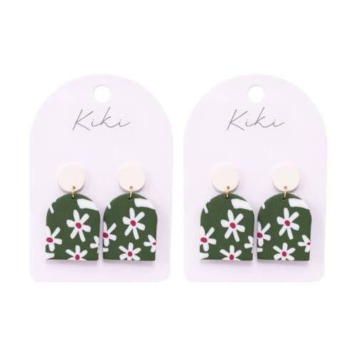 2PK Kiki Floral Arch Earrings Lightweight Clay Stainless Steel Green White