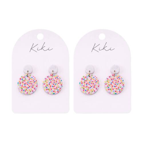 2PK Kiki Round Confetti Earrings Lightweight Clay Stainless Pink White