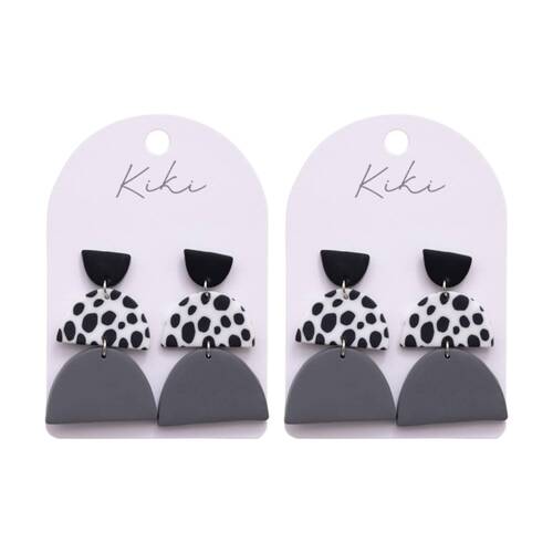 2PK Kiki Modern Arches Earrings Lightweight Clay Metal Black White