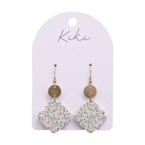 Kiki Green Speckled Drops Earrings Lightweight Clay Metal White
