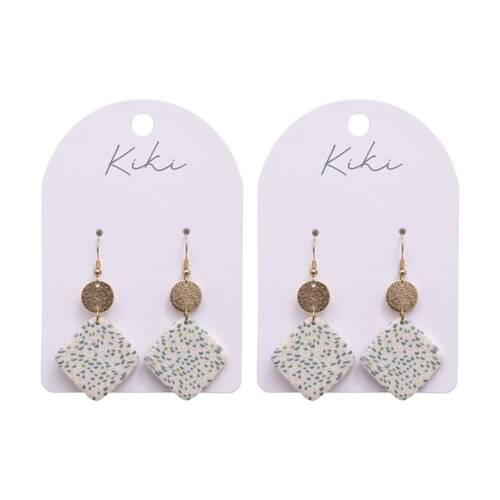 2PK Kiki Green Speckled Drops Earrings Lightweight Clay Metal White