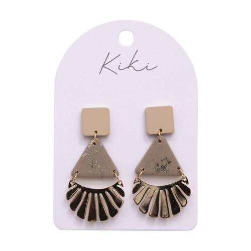 Kiki Fans Earrings Lightweight Statement Design Clay Metal Gold