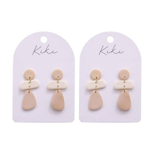 2PK Kiki Morph Drops Earrings Lightweight Clay Metal Statement Beige