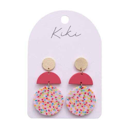 Kiki Confetti Drops Earrings Lightweight Clay Metal Statement Pink