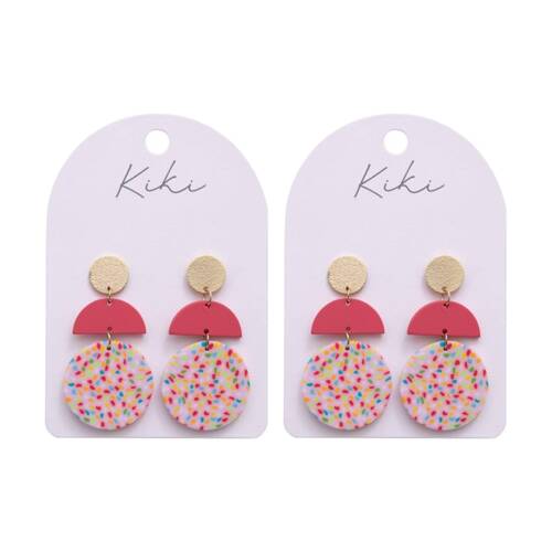 2PK Kiki Confetti Drops Earrings Lightweight Clay Metal Statement Pink