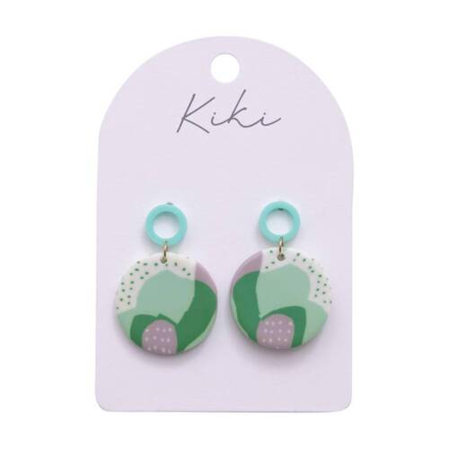 Kiki Abstract Rounds Earrings Lightweight Clay Acrylic Metal Green