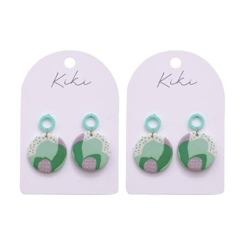 2PK Kiki Abstract Rounds Earrings Lightweight Clay Acrylic Metal Green