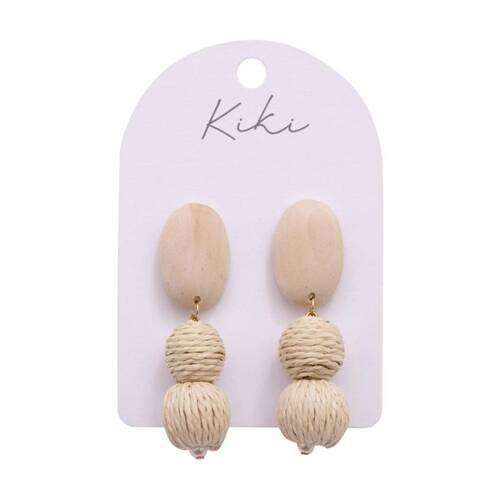Kiki Raw Wood Drops Earrings Lightweight Design Rattan Metal Cream