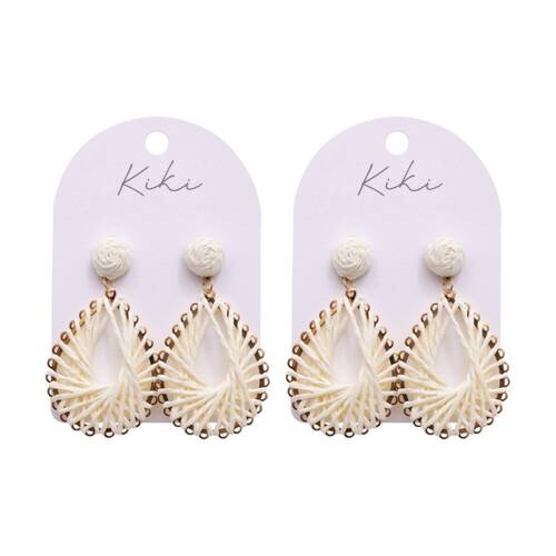 2PK Kiki Teardrop Weaves Earrings Lightweight Raffia Metal White Gold