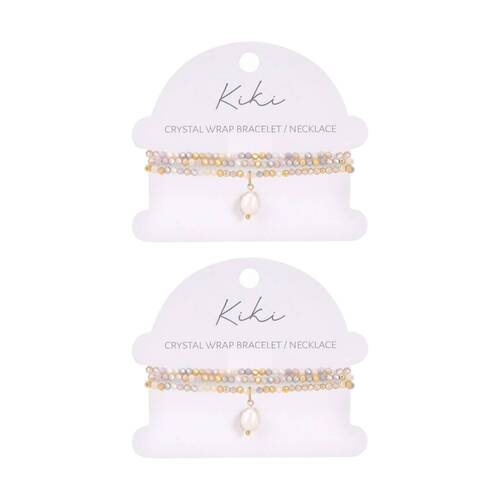 2PK Kiki Marigold Charm Crystal Wrap Jewellery Bracelet Necklace Gold White Grey