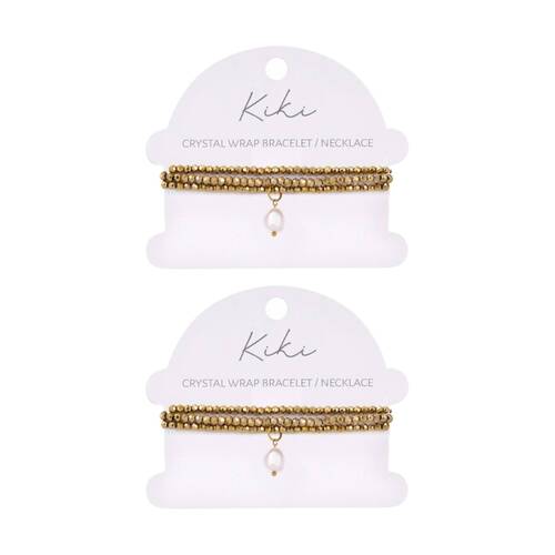 2PK Kiki Golden Mirage Crystal Wrap Jewellery Bracelet Necklace Pearl Gold