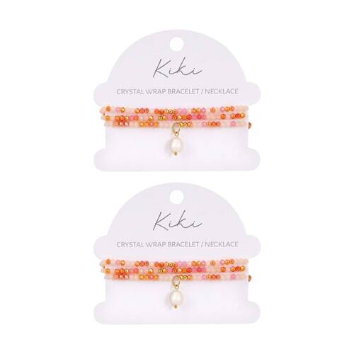 2PK Kiki Blush Bloom Crystal Wrap Jewellery Bracelet Necklace Orange Pink White