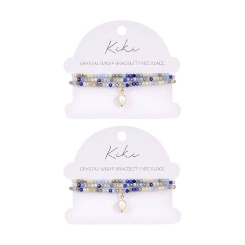 2PK Kiki Azure Drift Crystal Wrap Jewellery Bracelet Necklace White Silver Blue