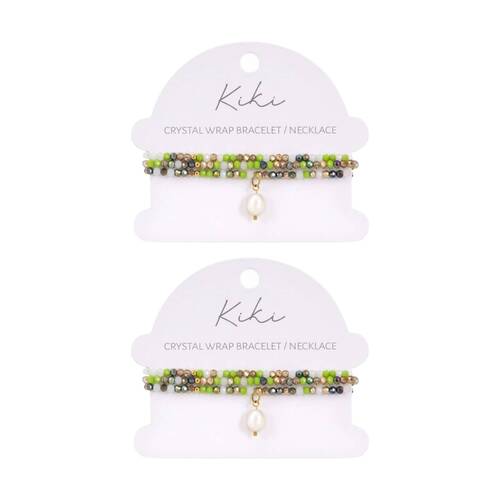 2PK Kiki Oracle Crystal Wrap Jewellery Bracelet Necklace Green White Gold