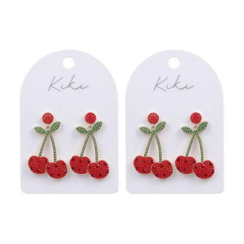 2PK Kiki Cherry Pop Earrings Gold Green Red Stainless Steel Plated Posts