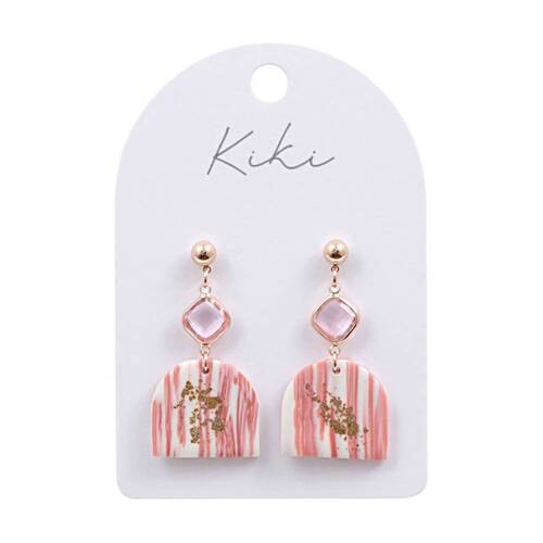 Kiki Blush Glimmer Arch Earrings Stainless Steel Clay Pink White