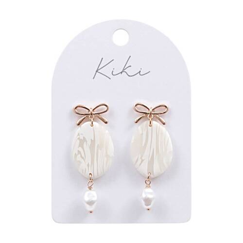 Kiki Pearl Bow Earrings Stainless Steel Clay Lightweight White Gold