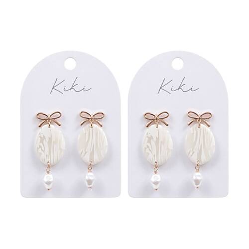 2PK Kiki Pearl Bow Earrings Stainless Steel Clay Lightweight White Gold