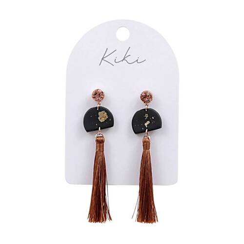 Kiki Midnight Tassel Earrings Stainless Clay Light Black Gold Brown