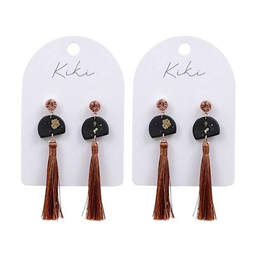 2PK Kiki Midnight Tassel Earrings Stainless Clay Light Black Gold Brown