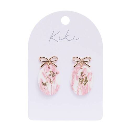 Kiki Bow Earrings Stainless Steel Clay Lightweight Pink White Gold