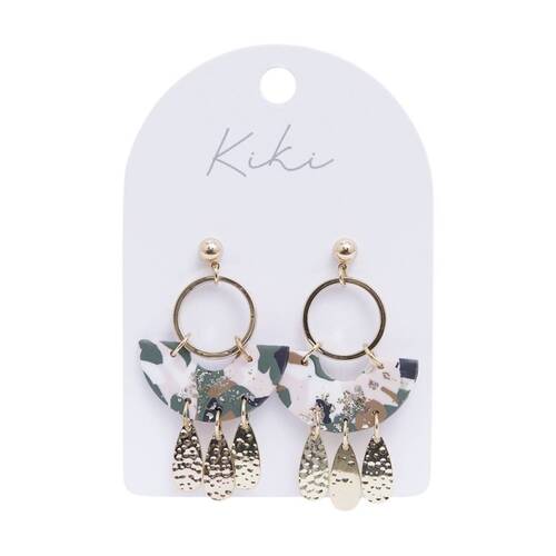 Kiki Terrazzo Teardrop Earrings Stainless Steel Clay Green Gold