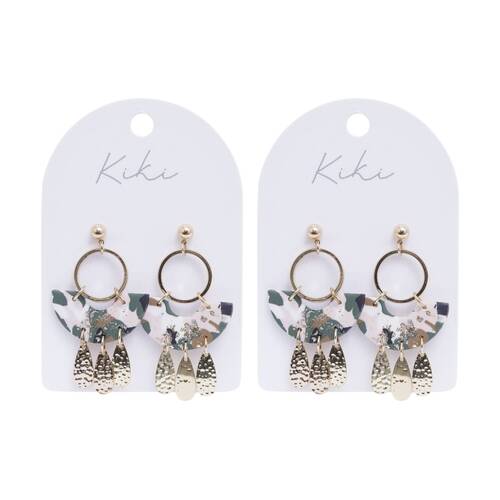 2PK Kiki Terrazzo Teardrop Earrings Stainless Steel Clay Green Gold