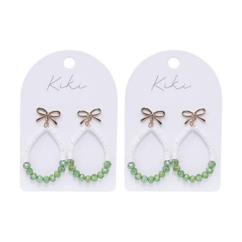 2PK Kiki Bow Teardrop Earrings Green Stainless Steel Plastic White Gold