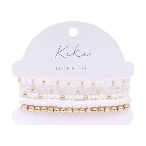 5pc Kiki Silent Halo Bracelet Glass Beaded Fashion Set Gold White