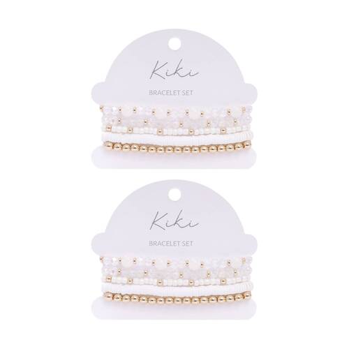 2x 5pc Kiki Silent Halo Bracelet Glass Beaded Fashion Set Gold White