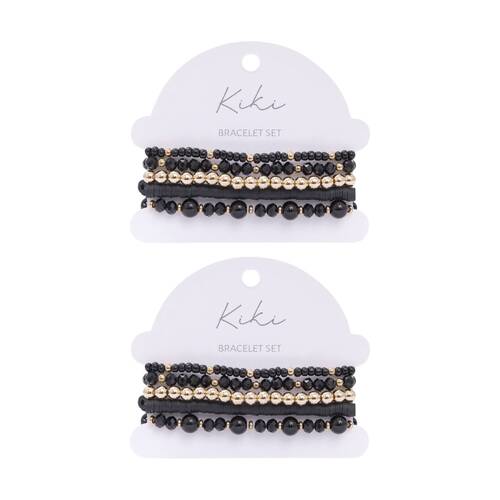 2x 5pc Kiki Midnight Drift Bracelet Glass Beaded Fashion Set Black Gold