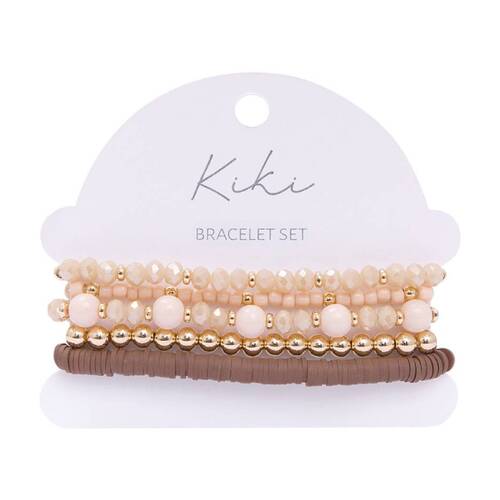 5pc Kiki Whisper Bracelet Glass Beaded Fashion Set Ivory Gold