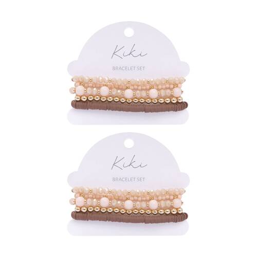 2x 5pc Kiki Whisper Bracelet Glass Beaded Fashion Set Ivory Gold