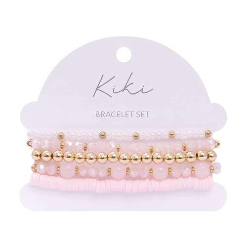 5pc Kiki Soft Bloom Bracelet Glass Beads Design Set Pink Gold