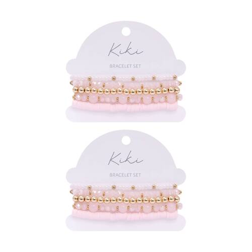 2x 5pc Kiki Soft Bloom Bracelet Glass Beads Design Set Pink Gold