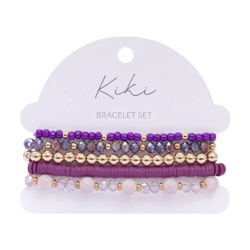 5pc Kiki Eclipse Bracelet Glass Beads Design Set Purple Gold