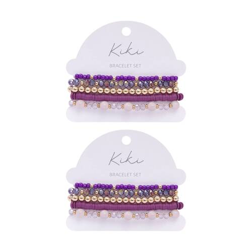 2x 5pc Kiki Eclipse Bracelet Glass Beads Design Set Purple Gold