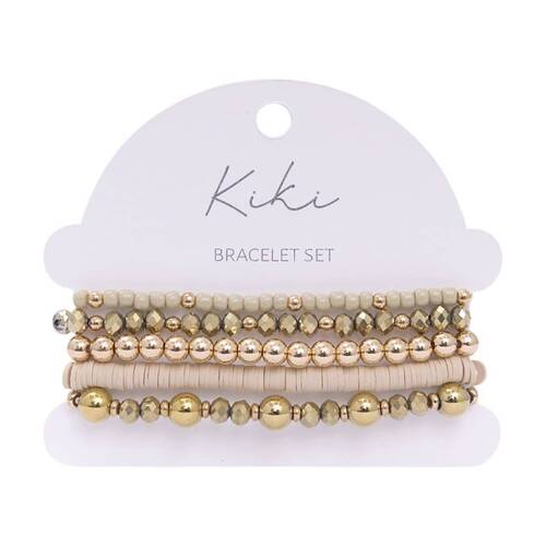 5pc Kiki Golden Haze Bracelet Glass Beads Design Set Beige Gold