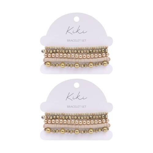 2x 5pc Kiki Golden Haze Bracelet Glass Beads Design Set Beige Gold