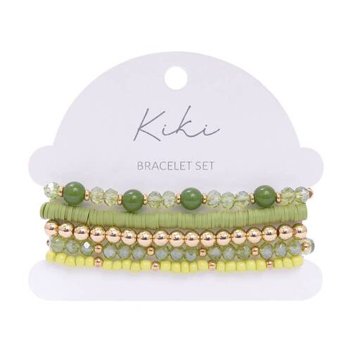 5pc Kiki Forest Muse Bracelet Glass Beads Fashion Set Green Gold