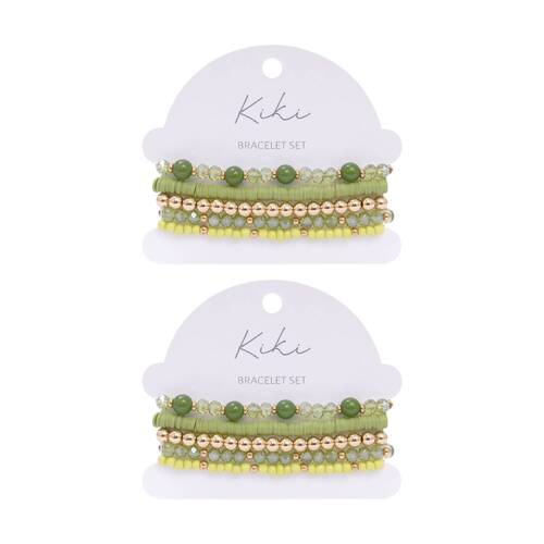 2x 5pc Kiki Forest Muse Bracelet Glass Beads Fashion Set Green Gold