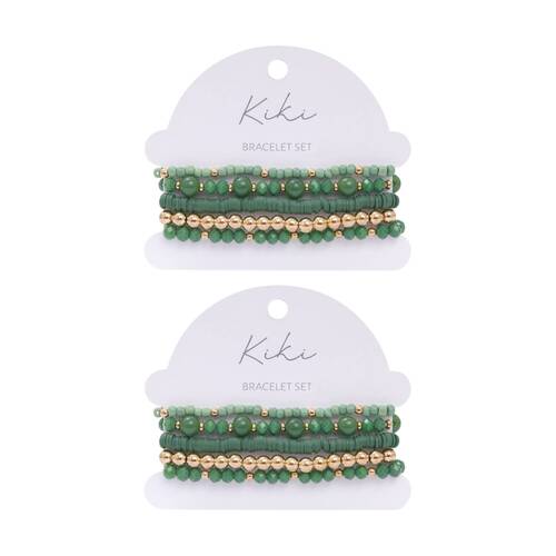 2x 5pc Kiki Verdant Spell Bracelet Glass Beads Fashion Set Green Gold