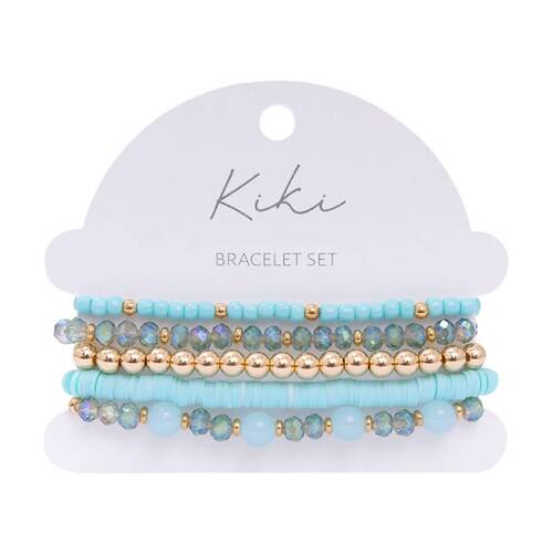 5pc Kiki Mirage Bracelet Glass Beaded Collection Set Blue Gold