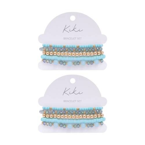 2x 5pc Kiki Mirage Bracelet Glass Beaded Collection Set Blue Gold