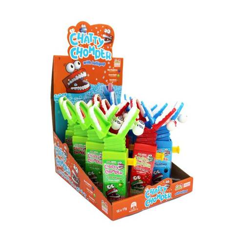 12PK Kidsmania Chatty Chomper Toy W/ Fruit Flavoured Lollipop 17g Assorted