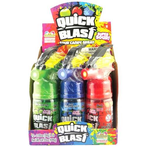 12PK Kidsmania Quick Blast Super Sour Fruit Candy Spray 58g Assorted
