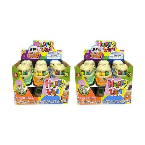 24PK Kidsmania Happy Van Pull Back Toy Filled W/ Candy 15g Assorted