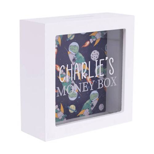 Splosh Kids Money Box Charlie Personalised White Dark Blue 13x5x13cm